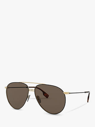 Burberry BE3108 Men's Aviator Sunglasses, Matte Black/Brown