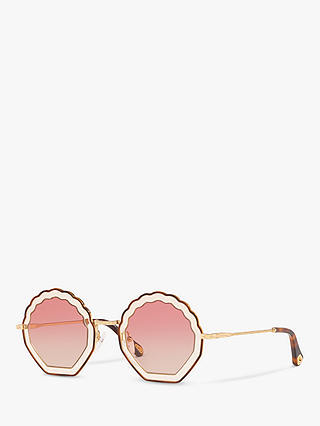 Chloé CE147S Women's Rectangular Scallop Sunglasses, Brown Tortoiseshell/Gold