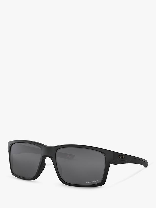 Oakley OO9264 Mainlink Prizm Polarised Rectangular Sunglasses, Black/Black 