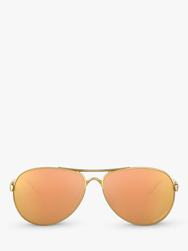 Oakley OO4079 Women's Feedback Polarised Aviator Sunglasses, Gold/Mirror Orange