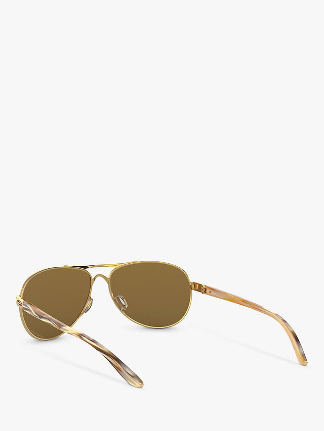 Oakley OO4079 Women's Feedback Polarised Aviator Sunglasses, Gold/Mirror Orange
