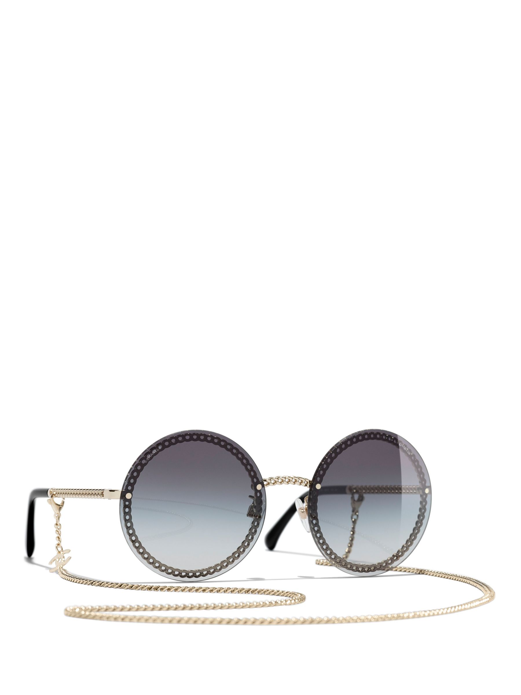 CHANEL Round Sunglasses CH4245 Gold/Grey Gradient at John Lewis & Partners