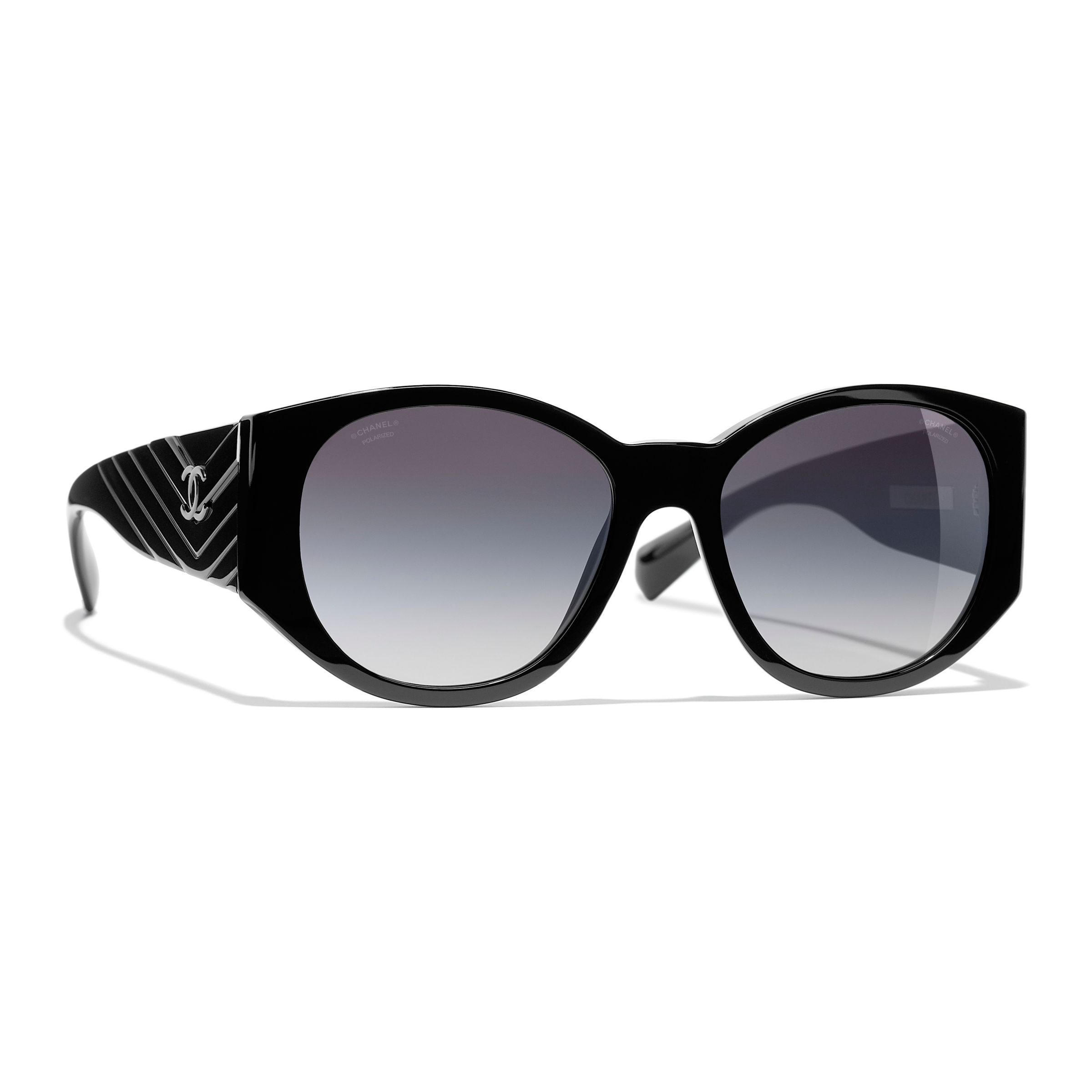 CHANEL Oval Sunglasses CH5411 Black/Grey at John Lewis & Partners