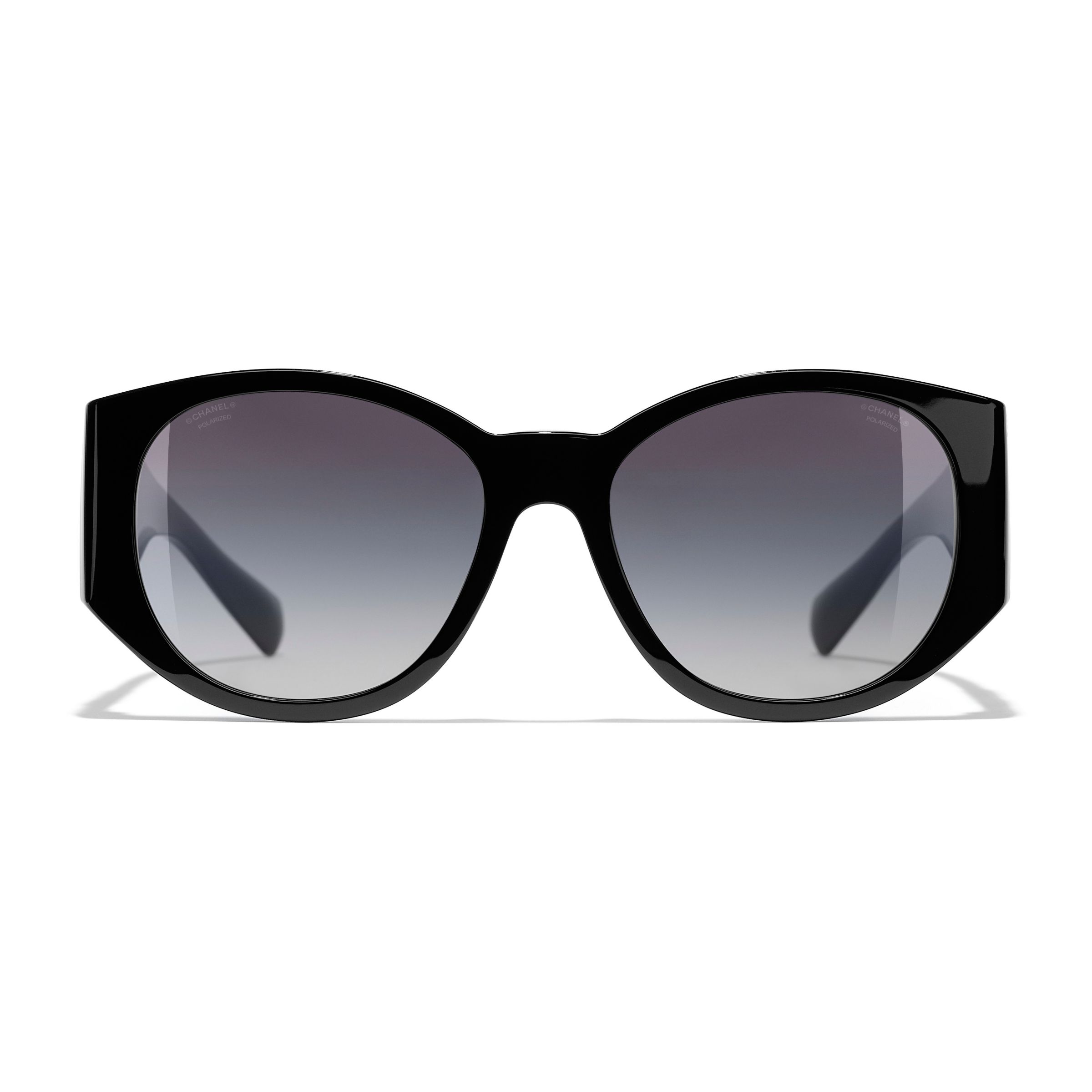 CHANEL Oval Sunglasses CH5411 Black/Grey at John Lewis & Partners