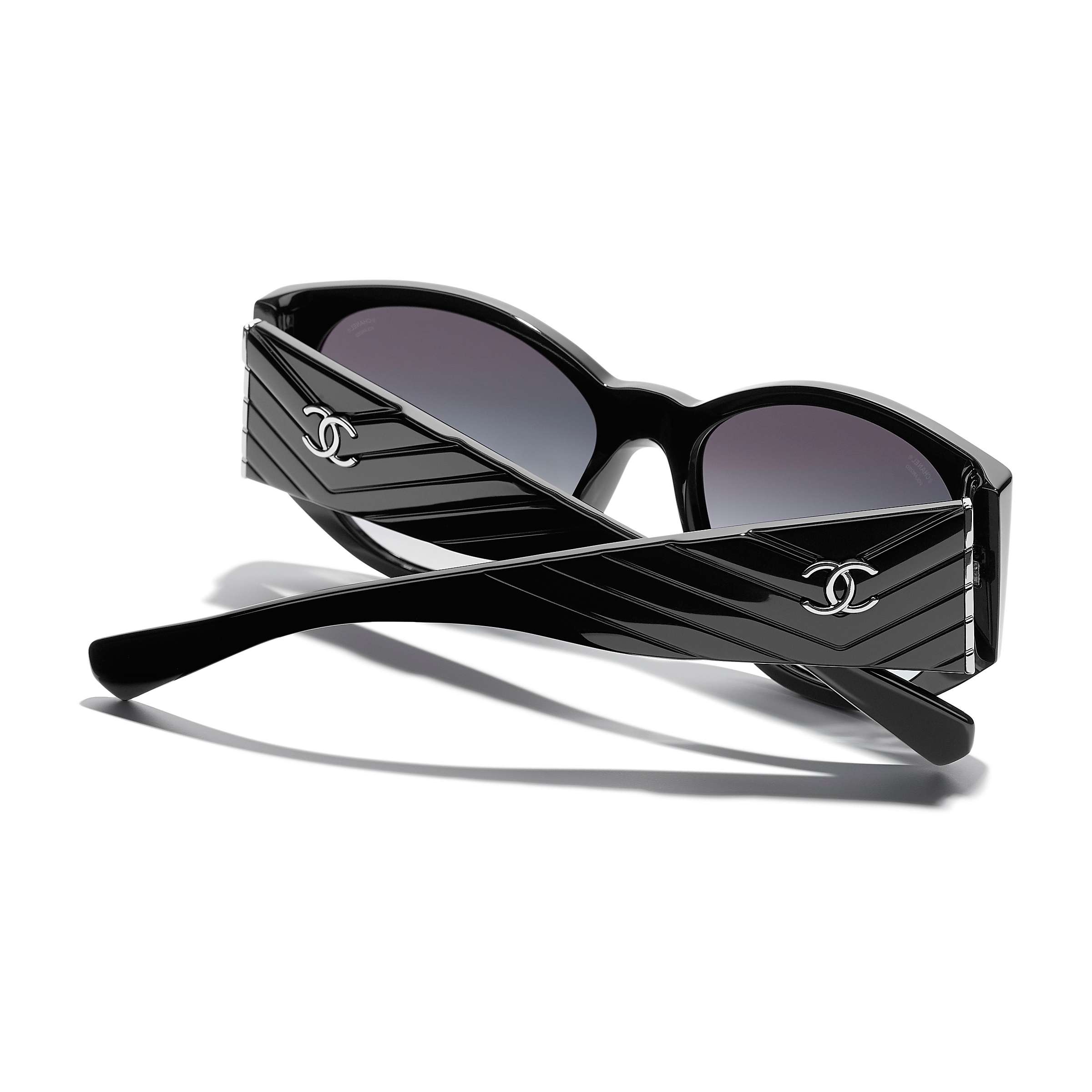 Buy CHANEL Oval Sunglasses CH5411 Black/Grey Online at johnlewis.com