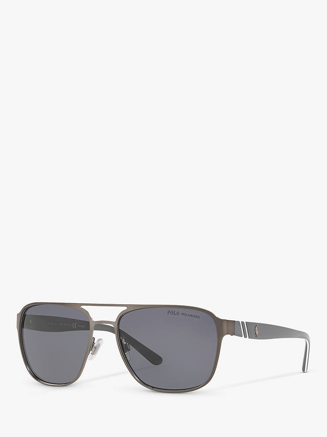 Polo Ralph Lauren PH3125 Men's Square Framed Polarised Sunglasses, Grey ...