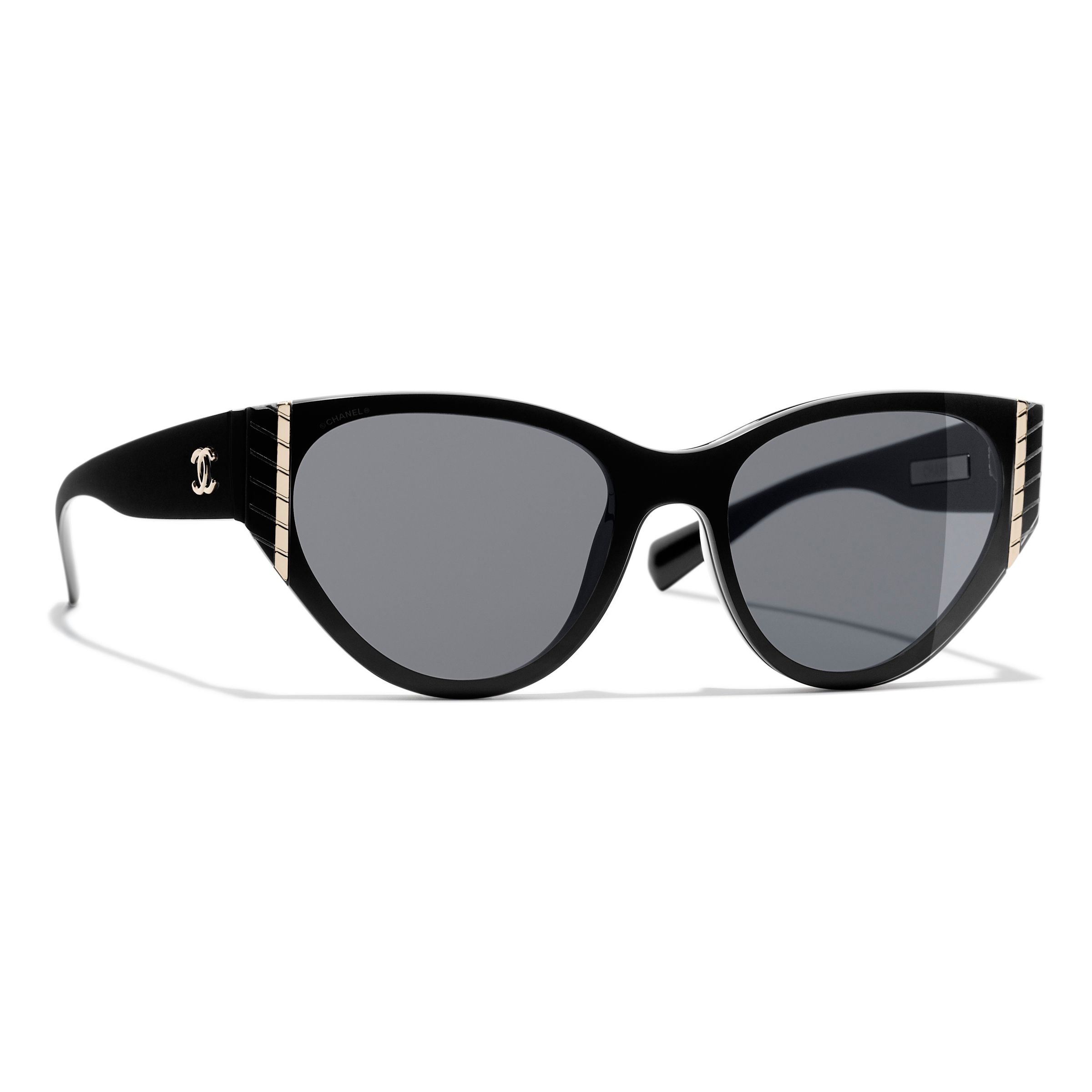 CHANEL Oval Sunglasses CH6054 Black/Grey at John Lewis & Partners