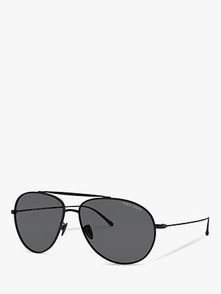 Giorgio Armani AR6093 Men's Polarised Aviator Sunglasses, Matte Black/Grey