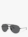 Giorgio Armani AR6093 Men's Polarised Aviator Sunglasses, Matte Black/Grey