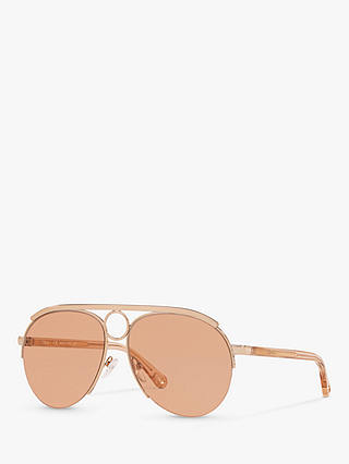 Chloé CE152S Women's Aviator Sunglasses, Gold/Pale Pink