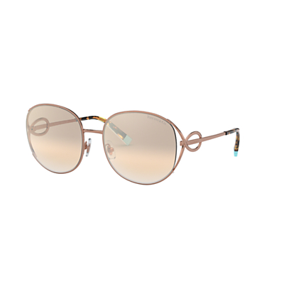 Tiffany & Co TF3065 Women's Oval Sunglasses, Dark Rose Gold/Beige Gradient
