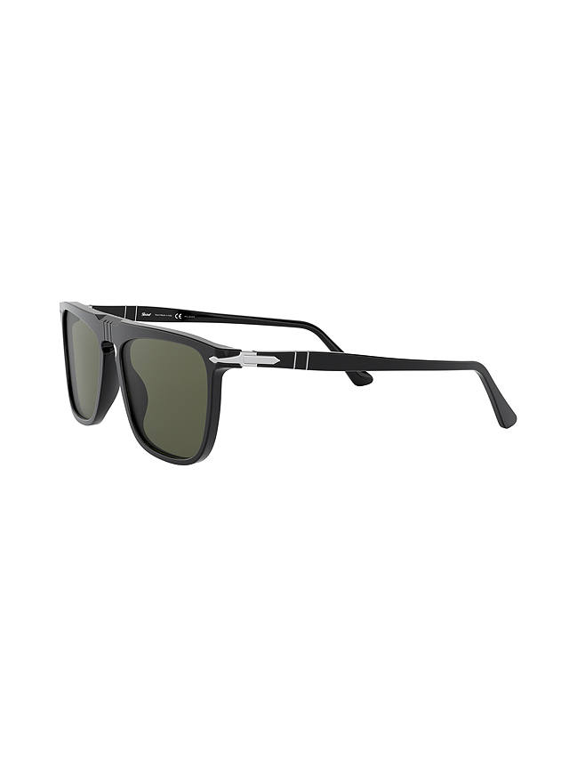Persol PO3225S Unisex Polarised Rectangular Sunglasses, Black/Green