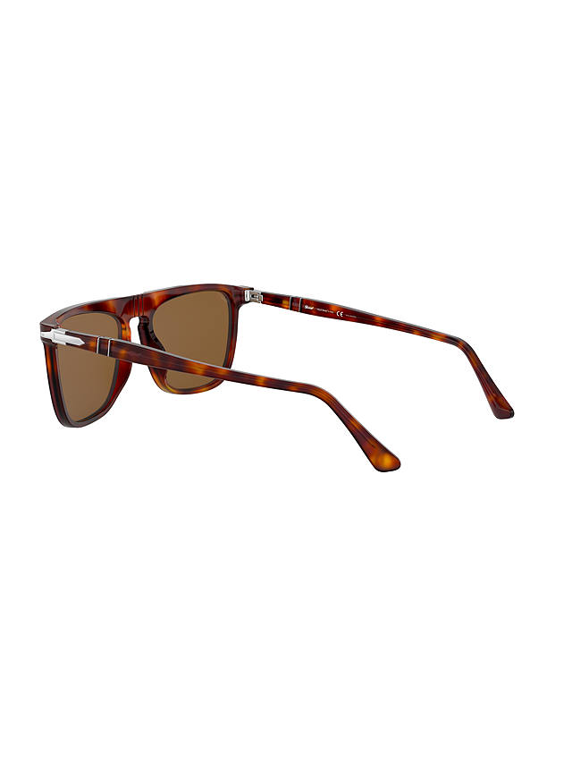 Persol PO3225S Unisex Polarised Rectangular Sunglasses, Tortoise/Brown