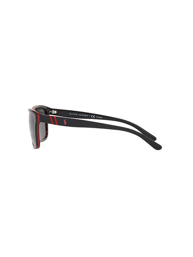 Polo Ralph Lauren PH4153 Men's Polarised Square Sunglasses, Black/Red