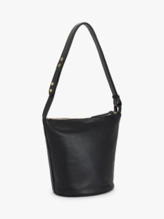 John Lewis & Partners Leather Zipped Bucket Bag, Black