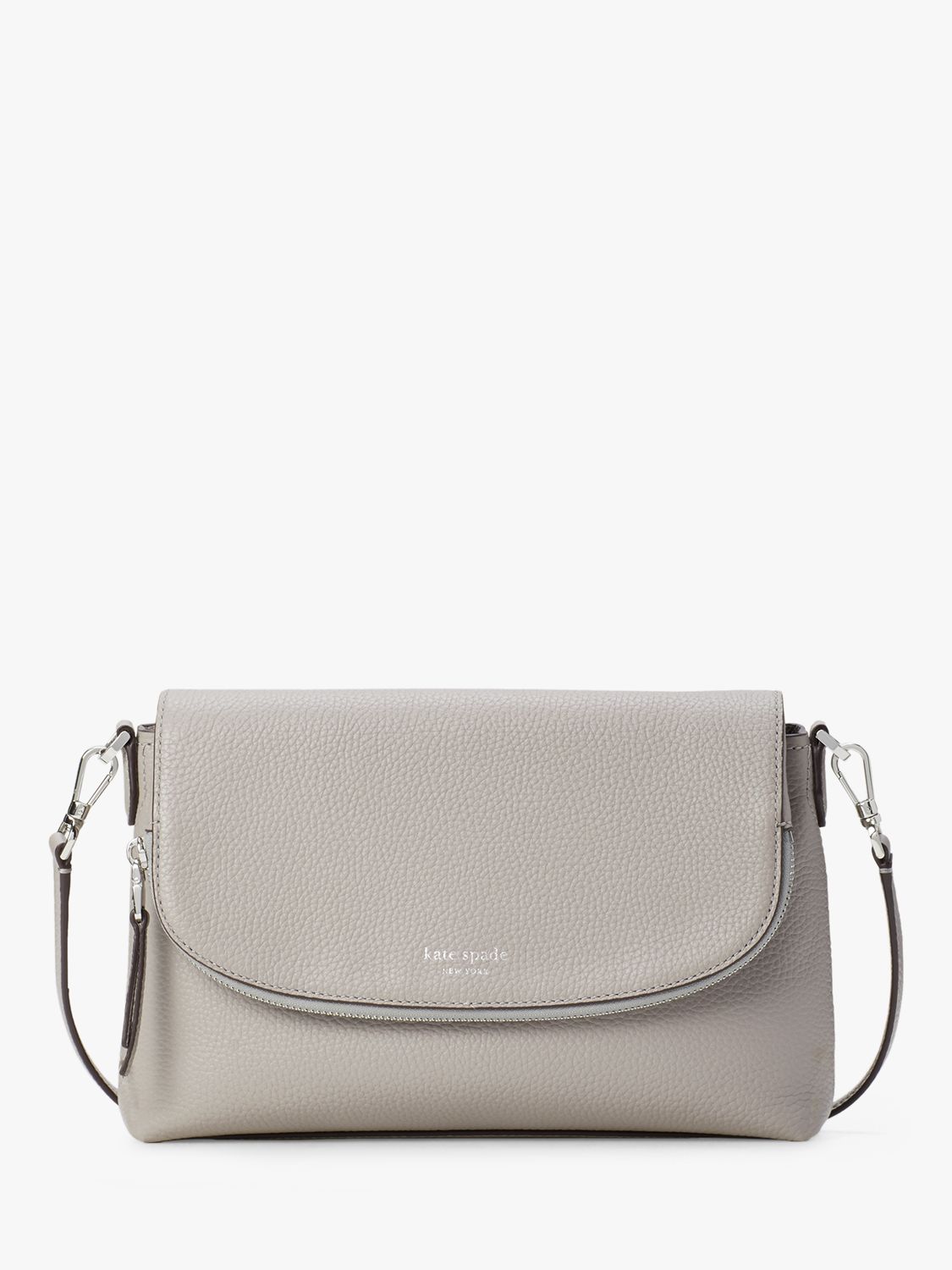 kate spade new york Polly Leather Large Flap Over Cross Body Bag, True Taupe at John Lewis ...