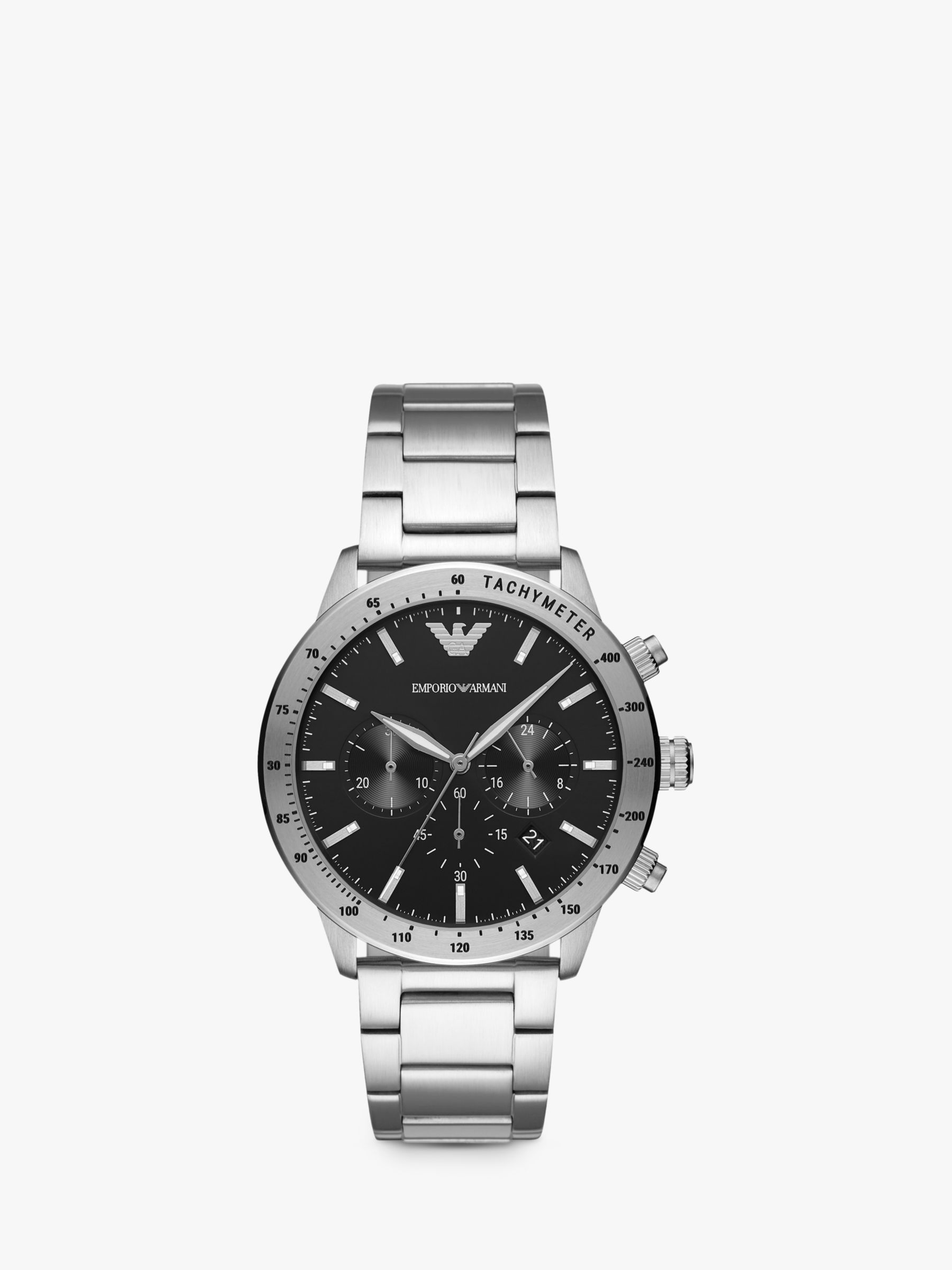 Emporio Armani Men's Chronograph Date Bracelet Strap Watch, Silver/Black  AR11241 at John Lewis & Partners