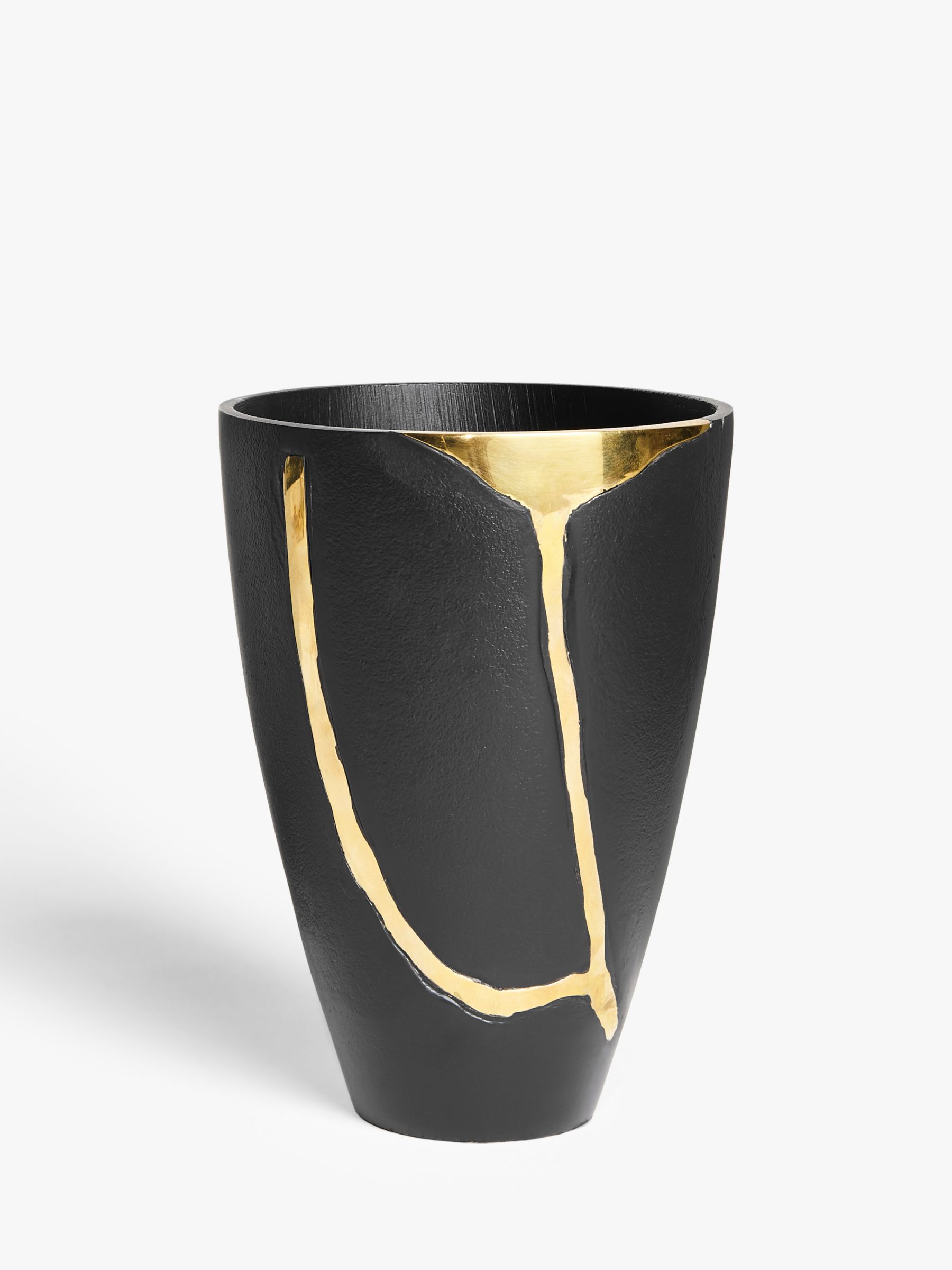 John Lewis & Partners Brass Seam Small Vase, H21cm, Black/Gold at John