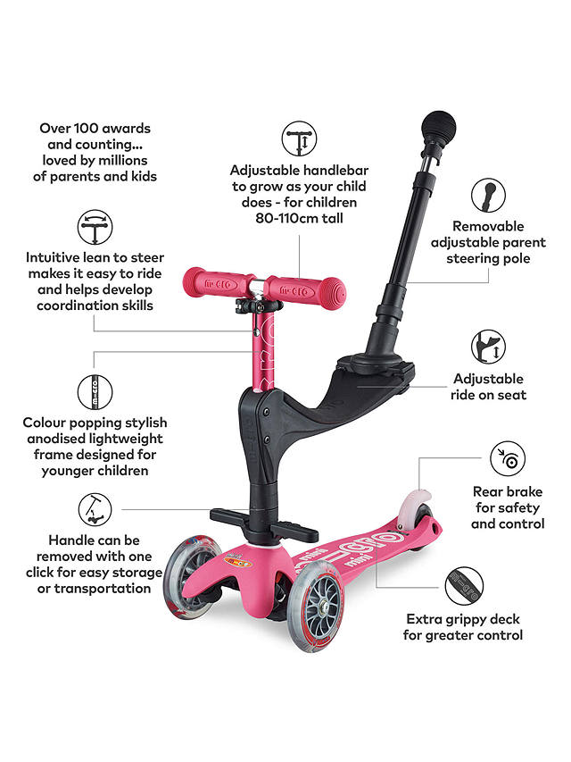 Micro Scooters Mini 3in1 Deluxe Ride On Scooter, Pink