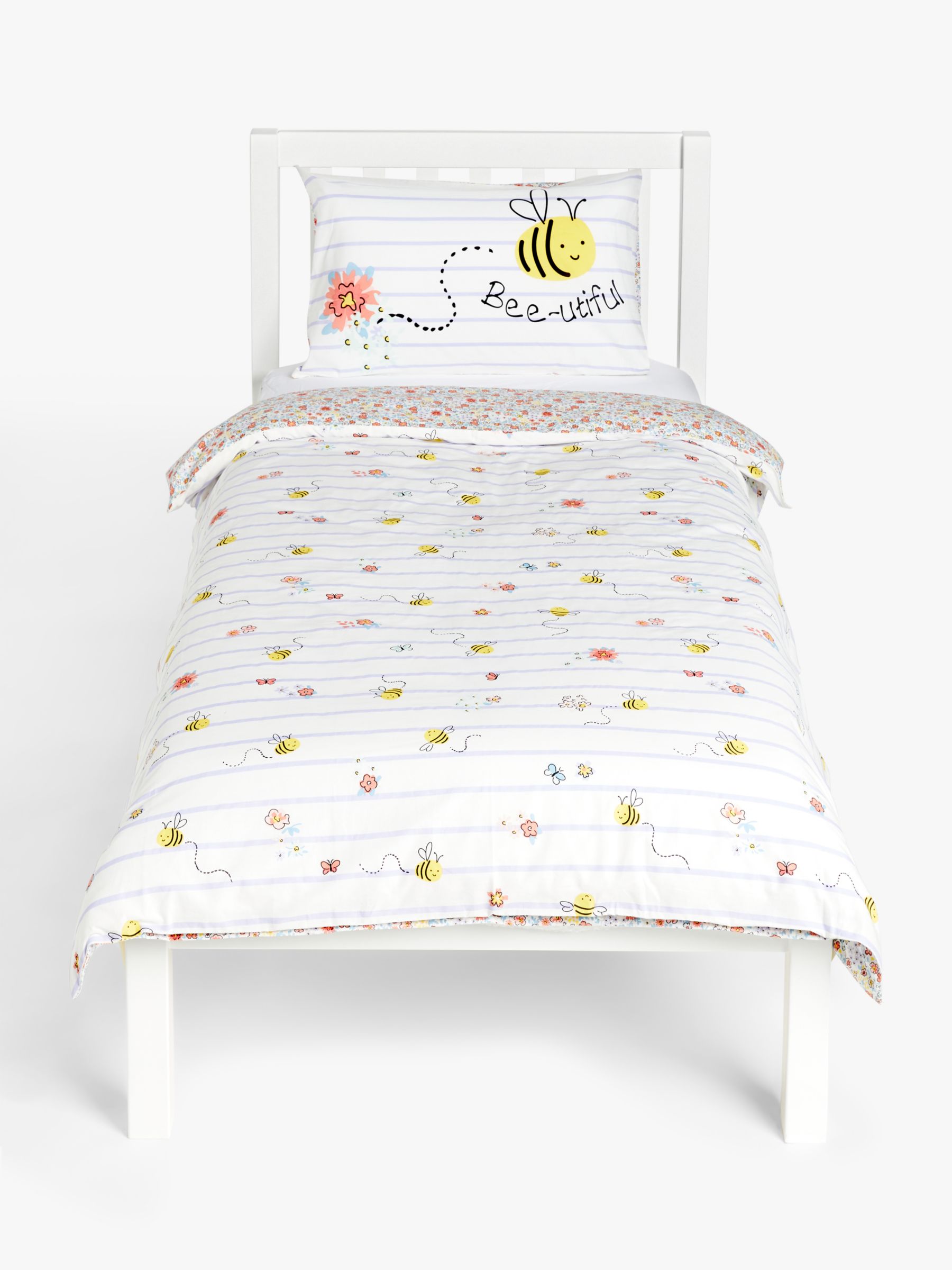 little home at John Lewis Happy Bee and Ditsy Print Reversible Duvet Cover and Pillowcase Set, Single, Multi