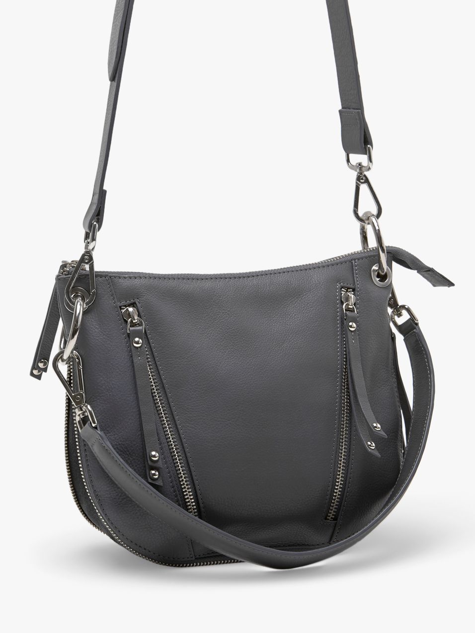 Mint Velvet Claire Leather Zip Cross Body Bag, Grey at John Lewis & Partners