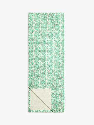 John Lewis & Partners Indian Block Print Cotton Table Runner, L250cm, Green Onyx