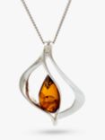 Be-Jewelled Baltic Pendant Necklace, Silver/Cognac