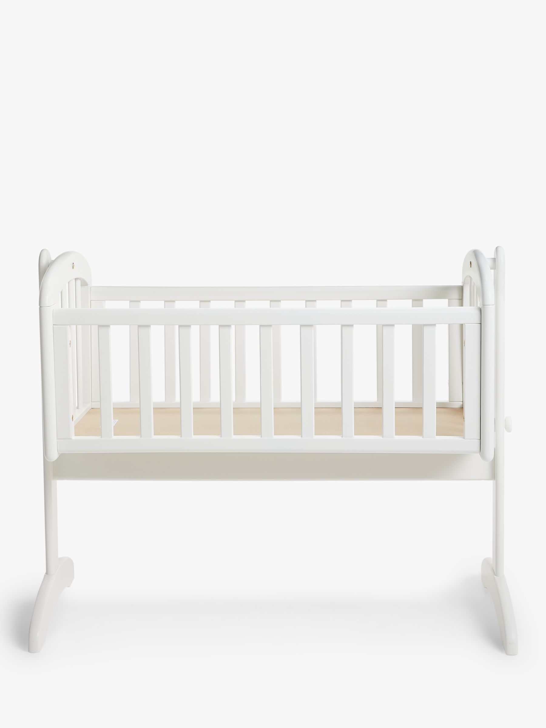 white swinging crib