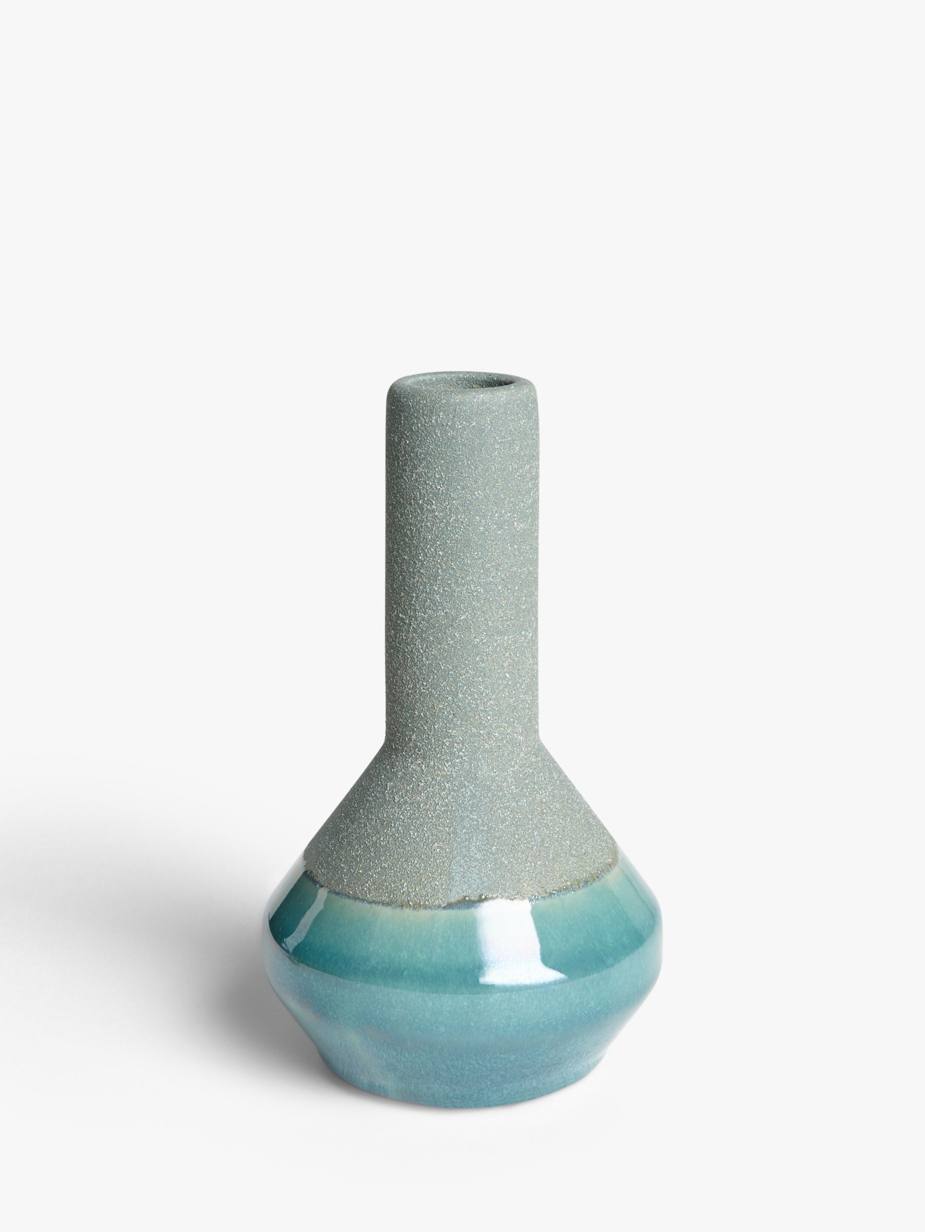John Lewis & Partners Glazed Sand Neck Bud Vase, Blue, H16cm