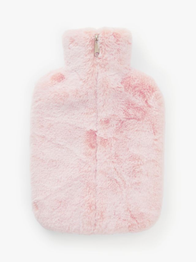 Blush Pink Hot Water Bottle With Faux Fur Cover