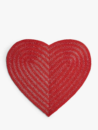 John Lewis & Partners Heart-Shaped Beaded Placemat, Red