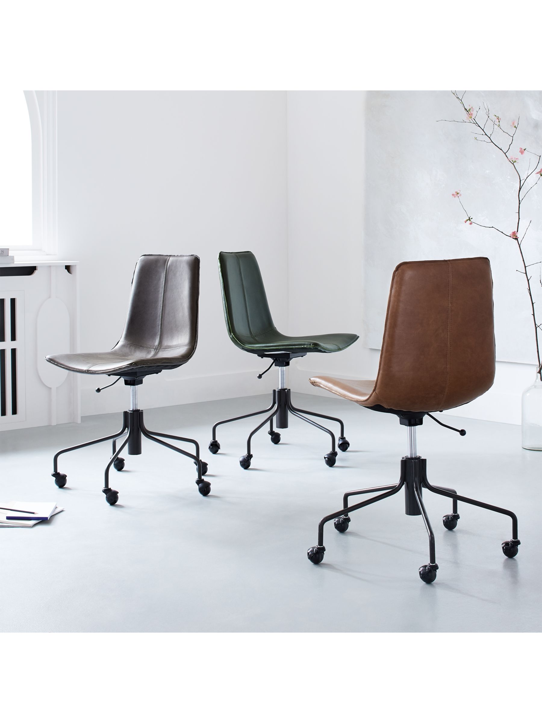 west elm Slope Leather Office Chair, Grey at John Lewis & Partners