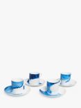 Rick Stein Coves of Cornwall Espresso Cup & Saucer, 75ml, Set of 4, Blue/White