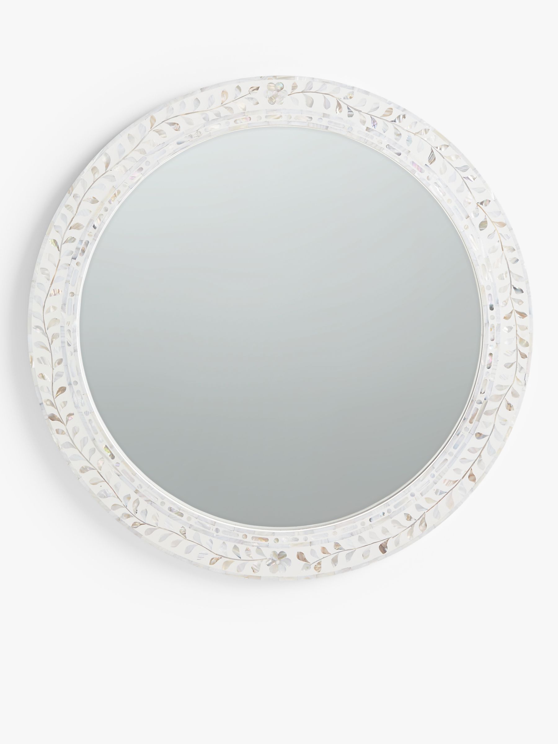 Mother Of Pearl Leaves Round Wall Mirror, Large Round Mother Of Pearl Mirror