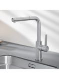 BLANCO Lanora-S Pull-Out Spray Swivel Spout Single Lever Kitchen Mixer Tap, Brushed Steel