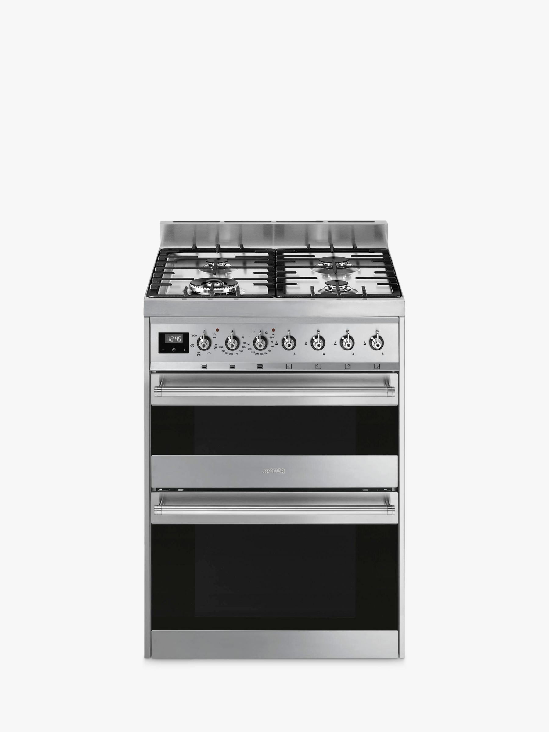 Smeg SY62MX9 Double Dual Fuel Cooker, 60cm Wide, A Energy Rating, Stainless Steel