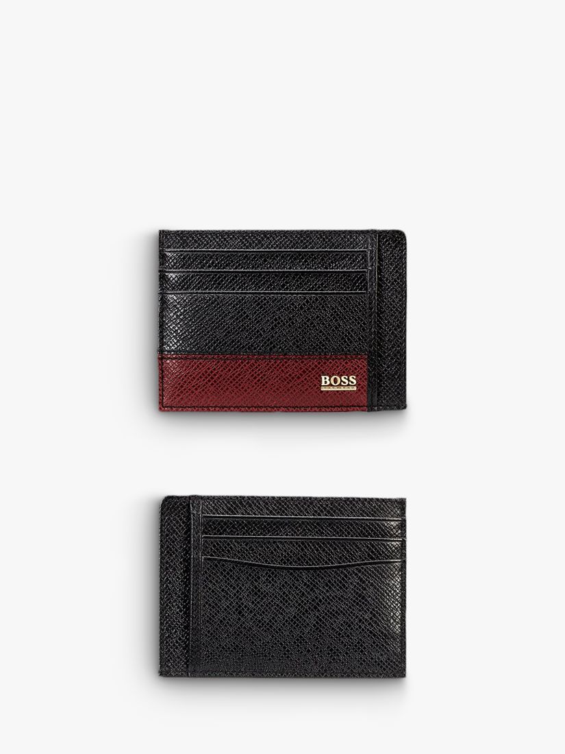 BOSS Leather Card Holder, Black/Red at 