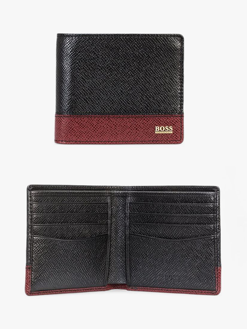 BOSS Signature Leather Eight Card Wallet, Black/Red