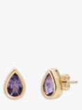 A B Davis 9ct Gold Amethyst Pear Shaped Stud Earrings, Purple