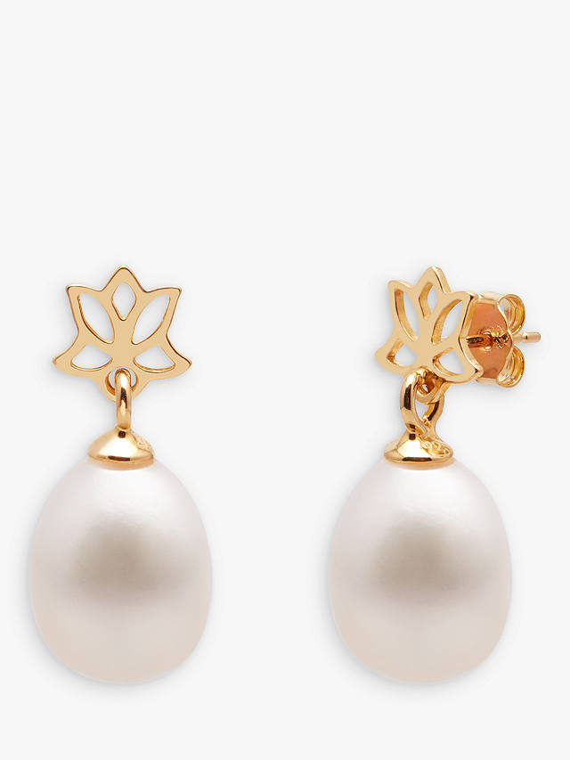 A B Davis 9ct Gold Freshwater Pearl Drop Earrings, White