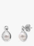 A B Davis 9ct White Gold Freshwater Pearl and Diamond Stud Earrings, White