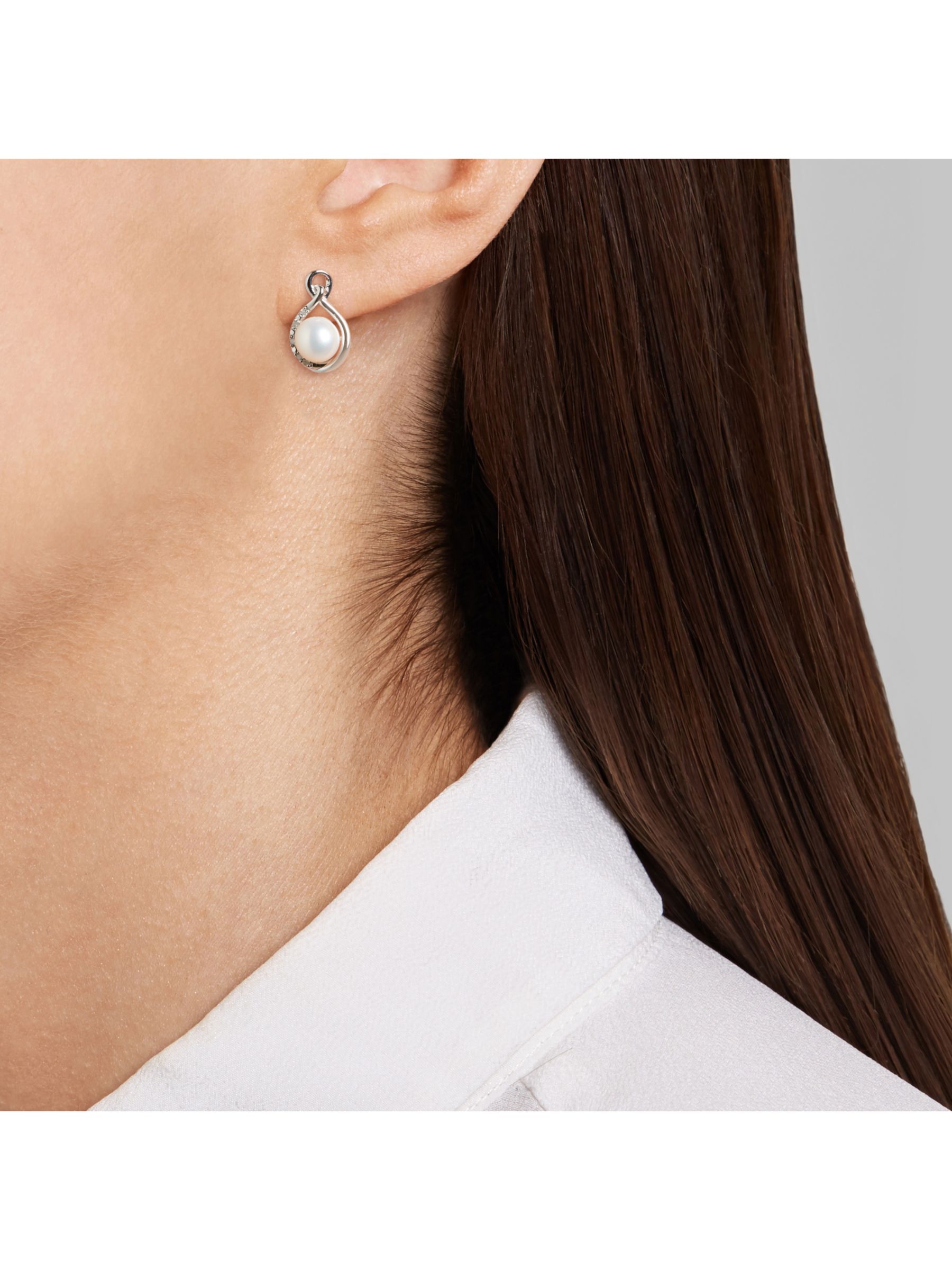 Buy A B Davis 9ct White Gold Freshwater Pearl and Diamond Stud Earrings, White Online at johnlewis.com