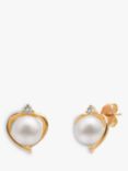 A B Davis 9ct Gold Freshwater Pearl and Topaz Heart Stud Earrings, White