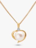 A B Davis 9ct Gold Freshwater Pearl and Topaz Heart Pendant Necklace, Gold