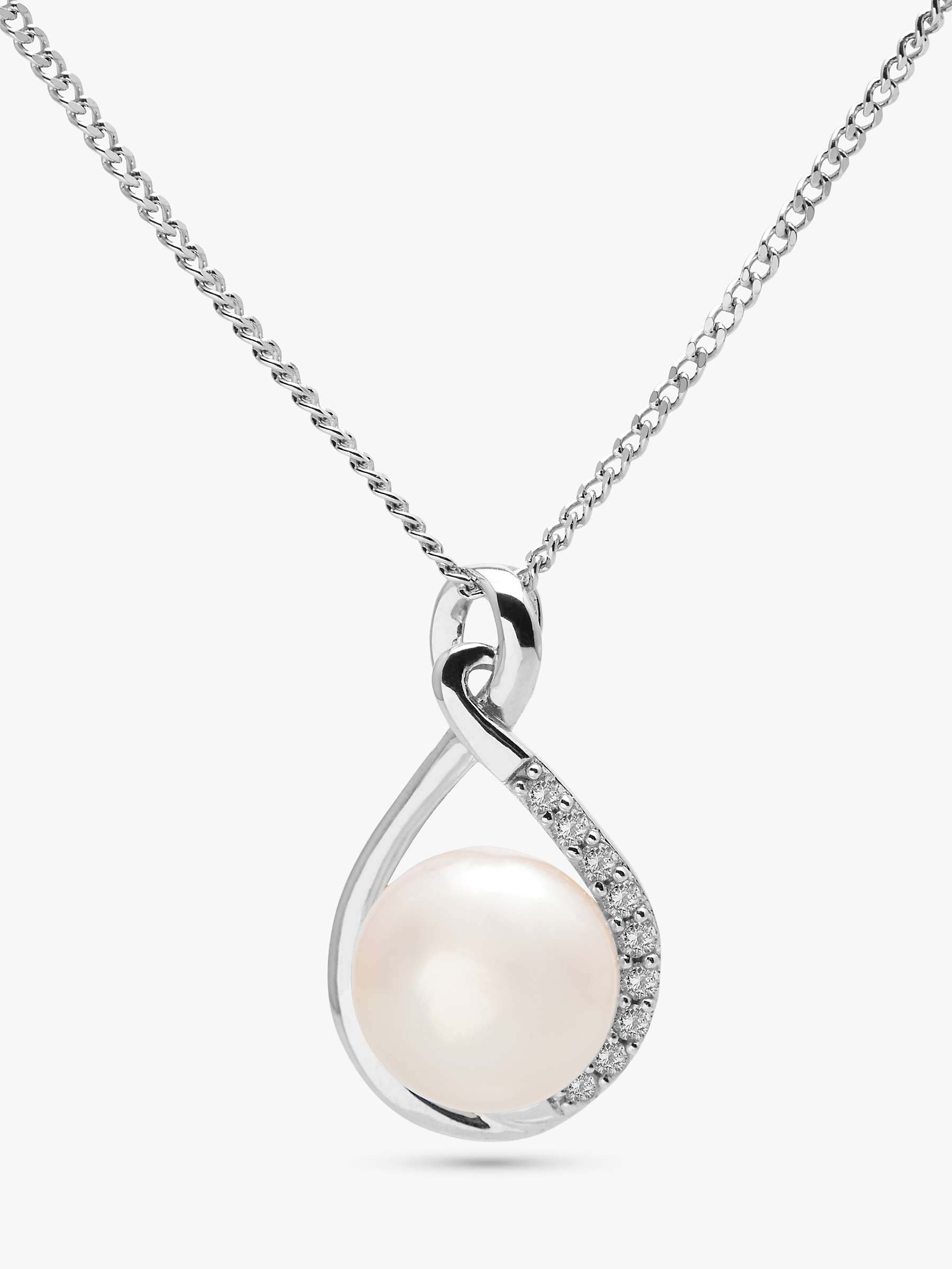 Buy A B Davis 9ct White Gold Freshwater Pearl and Diamond Teardrop Pendant Necklace, Silver/White Online at johnlewis.com