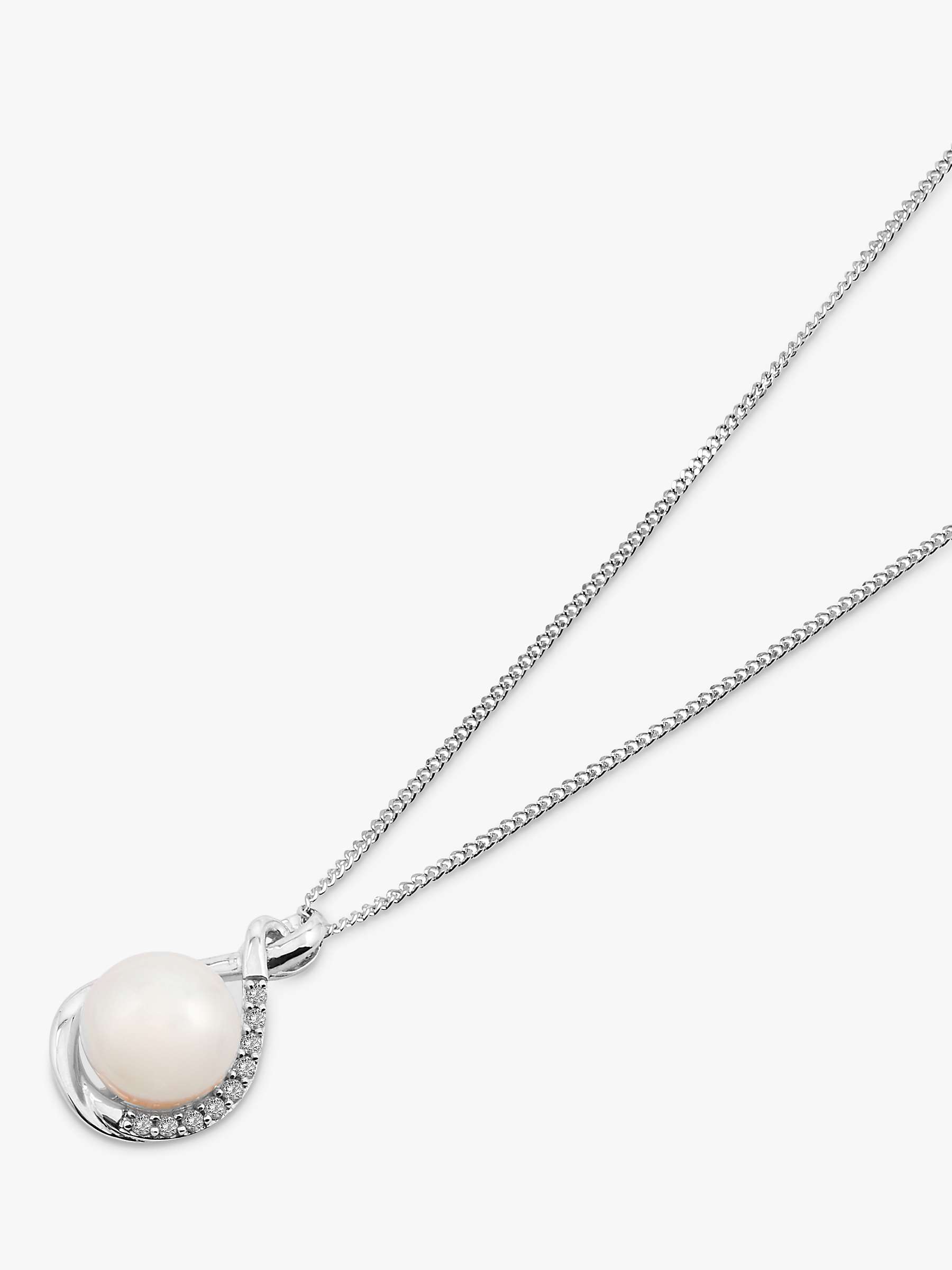 Buy A B Davis 9ct White Gold Freshwater Pearl and Diamond Teardrop Pendant Necklace, Silver/White Online at johnlewis.com
