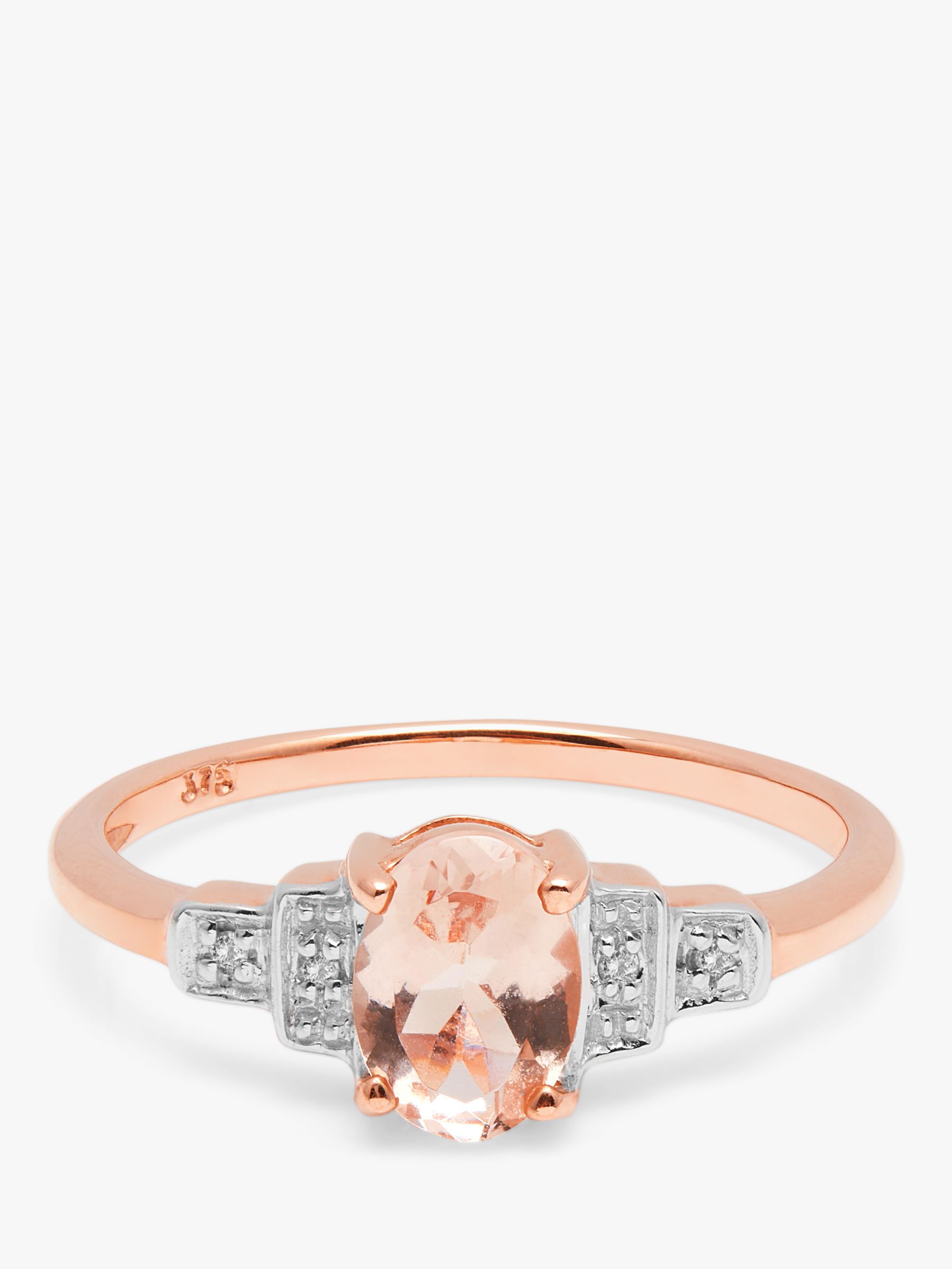 A B Davis 9ct Rose Gold Oval Morganite and Diamond Cluster Engagement Ring