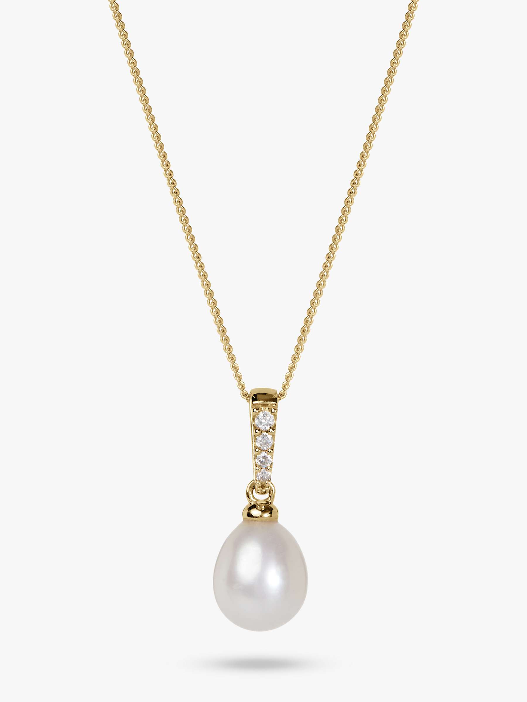 Buy A B Davis 9ct Gold Freshwater Drop Pearl and Diamond Pendant Necklace, Gold/White Online at johnlewis.com