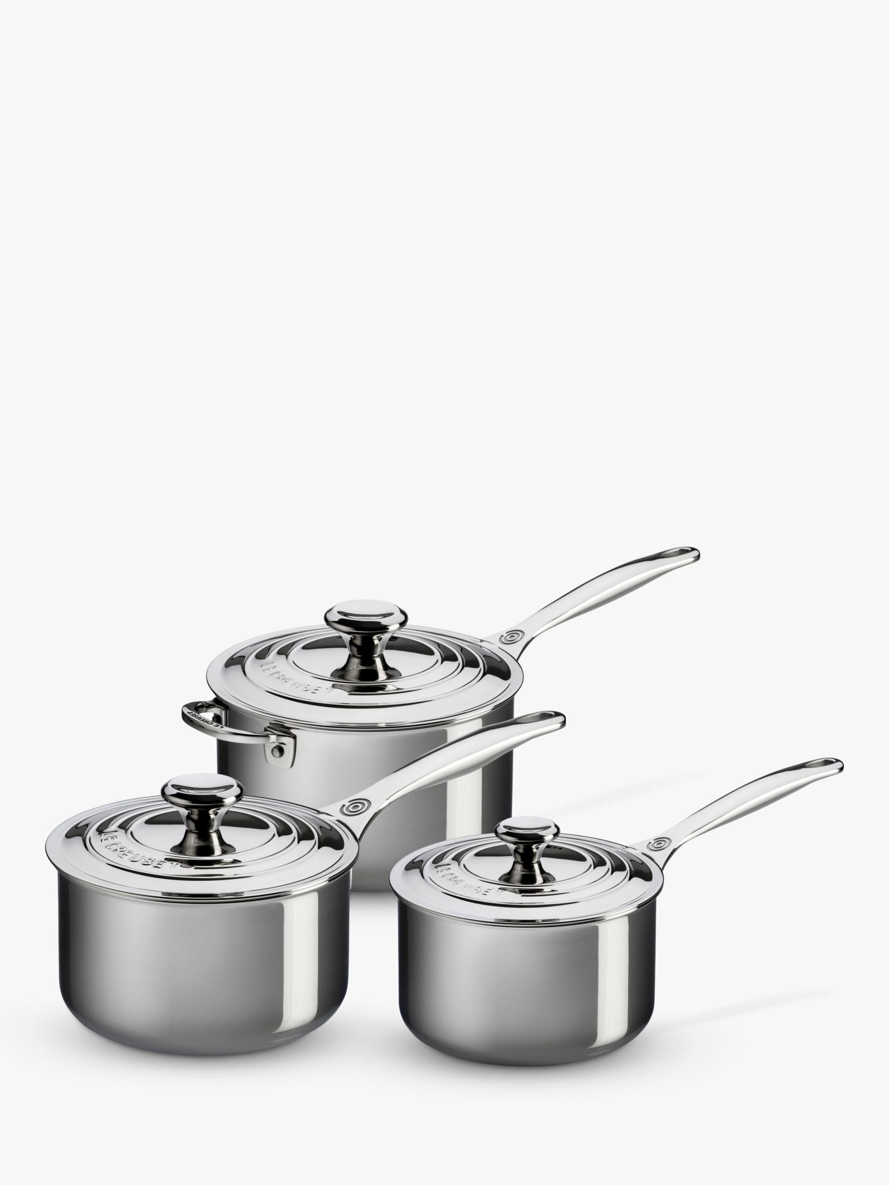 John Lewis Classic Glass Lid Stainless Steel Saucepan Set, 3 Pieces