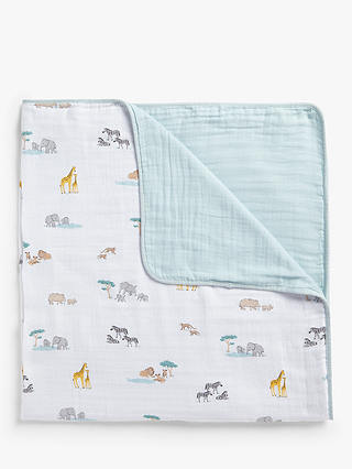 John Lewis & Partners Savanna Animal Muslin Blanket, 120 x 120cm